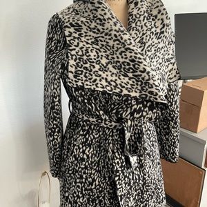Bcbg stunning wrap coat belted with hood.